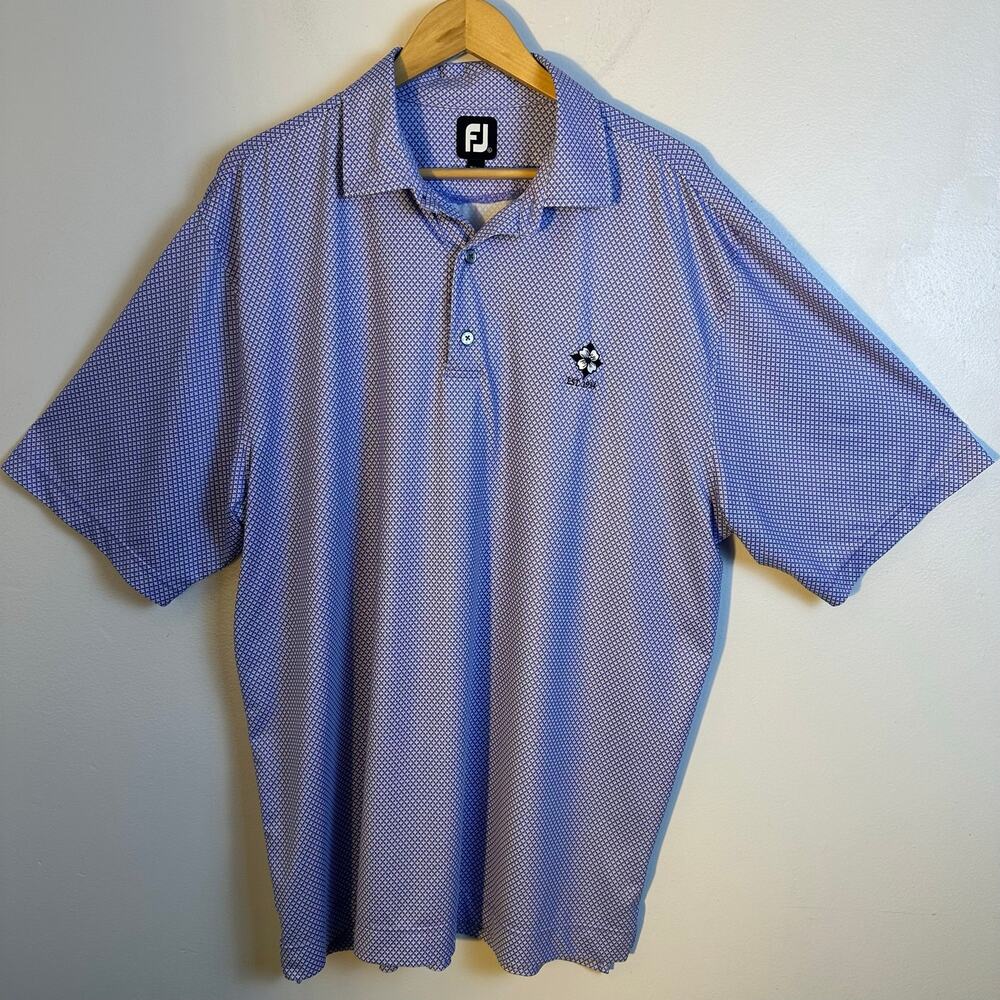 FootJoy Men's XL Golf Polo Blue White Geometric Rock Hill Country Club Fits Big